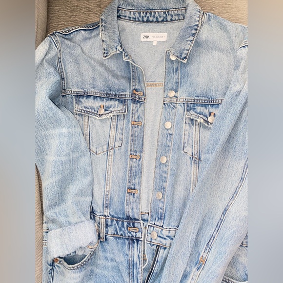 ZARA Medium Wash Denim Jumpsuit - Size XL - NEW - Picture 6 of 13